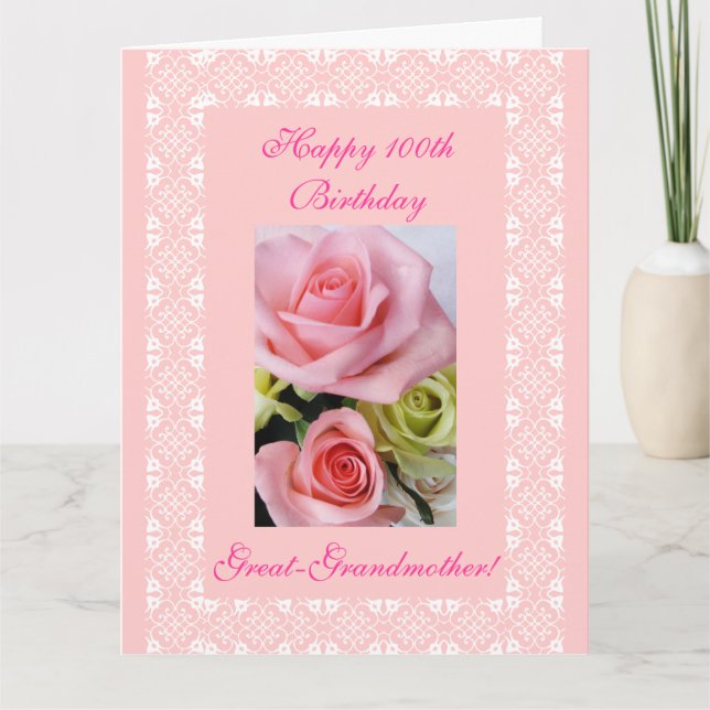 Tarjeta Rosas de cumpleaños número 100 de la abuela GRANDE (Anverso)