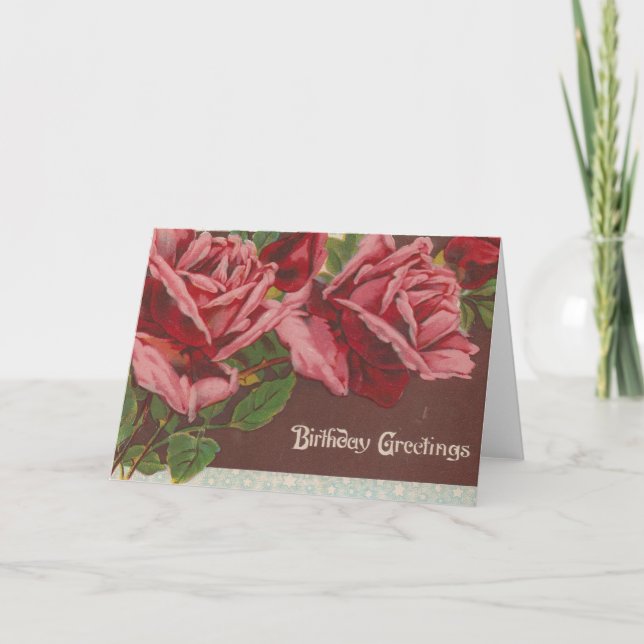 Tarjeta Rosas de cumpleaños rosados de época (Anverso)