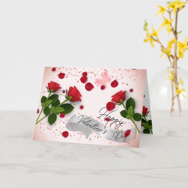Tarjeta rosas de  día  San Valentín con cristales (flor amarilla)