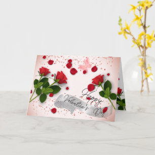 Tarjeta rosas de día San Valentín con cristales