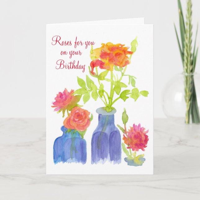 Tarjeta Rosas De Flores De Agua En Su Cumpleaños (Anverso)