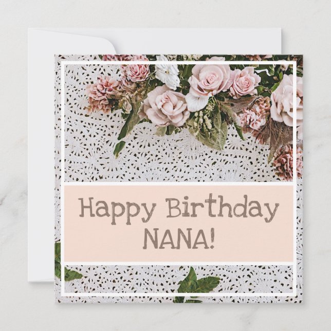 Tarjeta Rosas de la época Pink Bouquet Crochet Agradable C (Anverso)