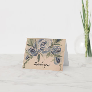 Tarjeta Rosas de las acuarelas azules -gracias- en blanco