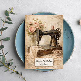 Tarjeta Rosas de Máquina de Coser Vintage