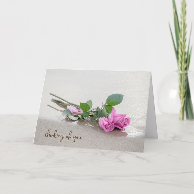 Tarjeta Rosas de playa rosada piensan en ti (Anverso)