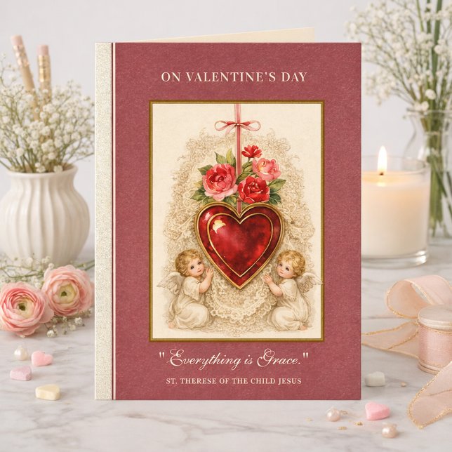 Tarjeta Rosas de San Valentín Ángeles St. Therese Corazón  (Subido por el creador)