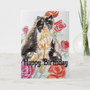 Tarjeta Rosas De Tuxedo Cat Cute Flores Gatos Rosa De Acua