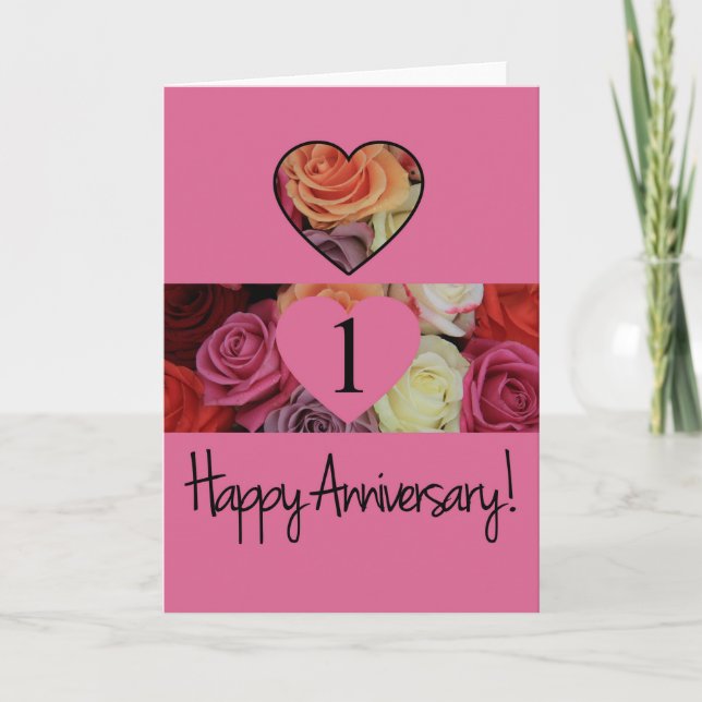 Tarjeta Rosas del 1° Aniversario Feliz (Anverso)