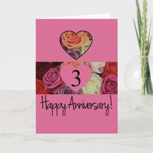 Tarjeta Rosas del 3° Aniversario Feliz (Anverso)