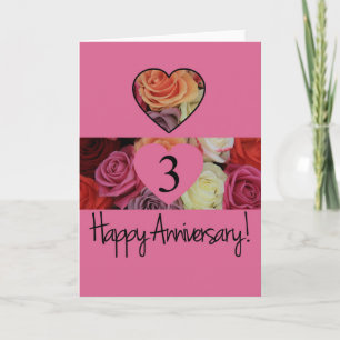 Tarjeta Rosas del 3° Aniversario Feliz