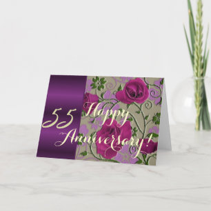 Tarjeta rosas del 55° aniversario de los bodas