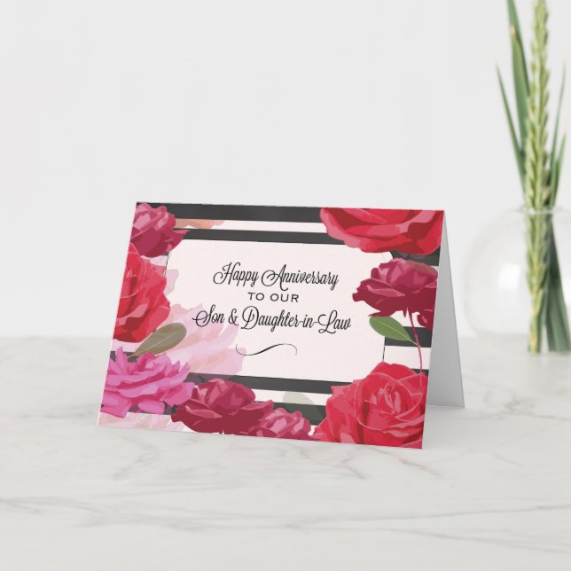 Tarjeta Rosas del Aniversario del Boda de Hijo y Hija en D (Anverso)