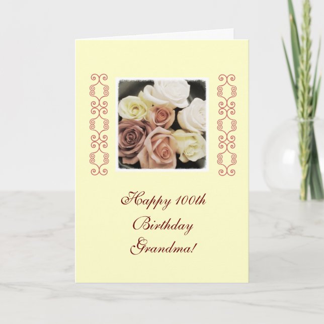 Tarjeta Rosas del cumpleaños de la abuela en colores (Anverso)