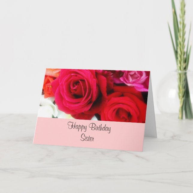 Tarjeta Rosas del saludo del cumpleaños de la hermana (Anverso)
