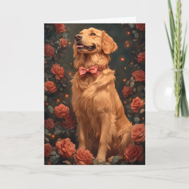 Tarjeta Rosas El día de San Valentín Romantic Golden Retri (Anverso)