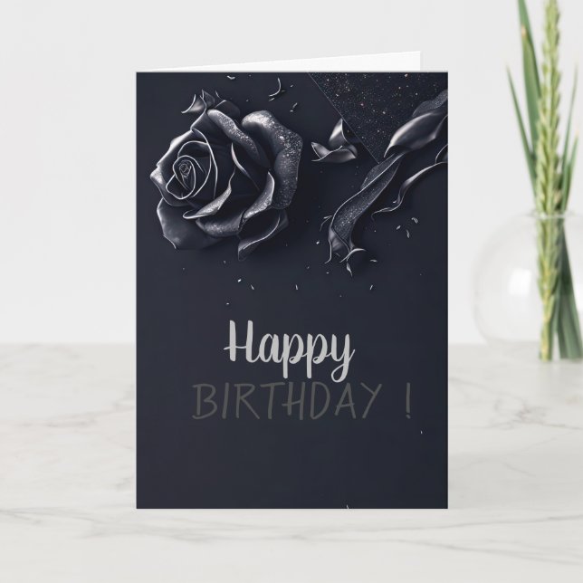 Tarjeta Rosas Elegantes Cumpleaños Gótico (Anverso)