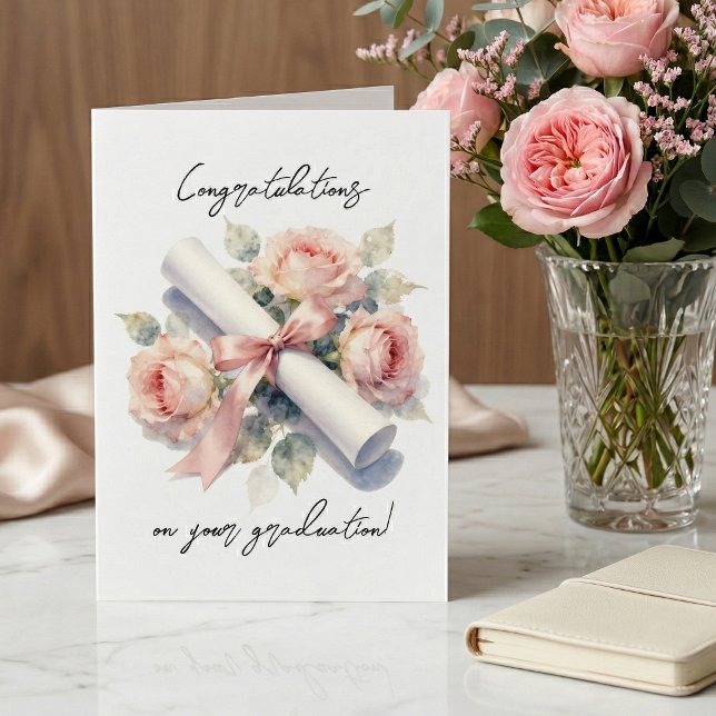 Tarjeta Rosas Elegantes de Acuarela en Rosa Claro para Gra (Subido por el creador)