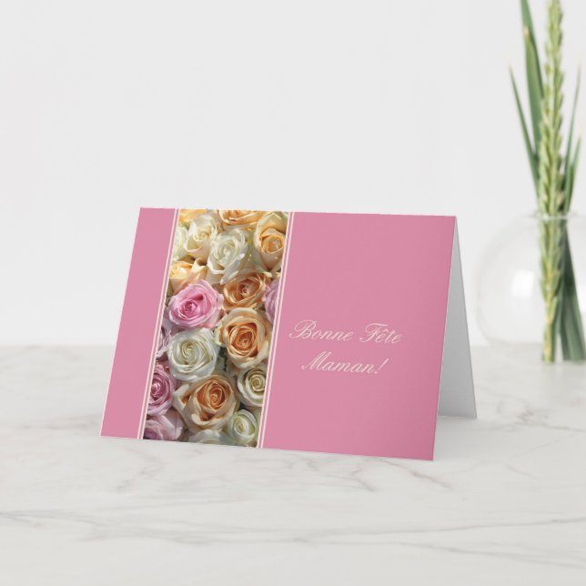 Tarjeta rosas en pastel de los días de la madre francesa (Anverso)