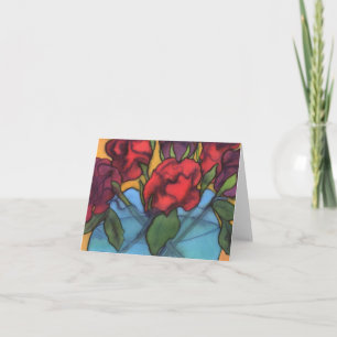 Tarjeta Rosas en una Notecard de la base azul