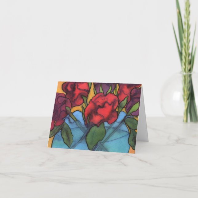 Tarjeta Rosas en una Notecard de la base azul (Anverso)