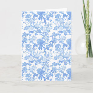 Tarjeta Rosas florales blancas azules patrón chinoiserie f