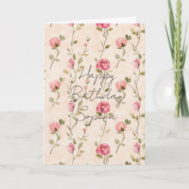 Tarjeta Rosas Florales Cumpleaños Rosa Crema Bonito