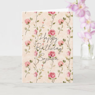 Tarjeta Rosas Florales Cumpleaños Rosa Crema Bonito