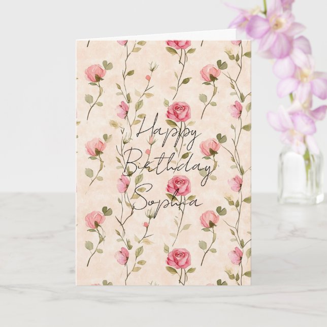 Tarjeta Rosas Florales Cumpleaños Rosa Crema Bonito (Orquídea)