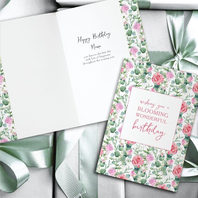 Tarjeta Rosas florales florecen cumpleaños maravilloso (Feminine floral roses personalized birthday card)