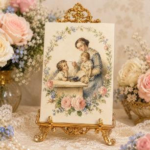 Tarjeta Rosas Florales Vintage de Madre e Hijo