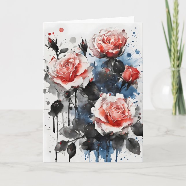 Tarjeta Rosas - Flores de acuarela (Anverso)