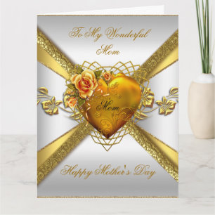 Tarjeta Rosas Grandes Feliz Día de la Madre Corazón de Oro