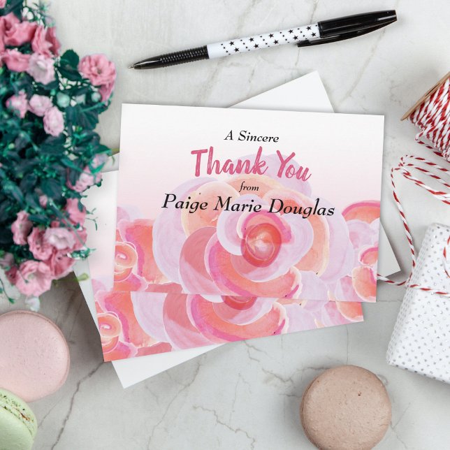 Tarjeta Rosas Jardín Botánico Rosado y Peach Primavera (graduation party graduate thank you card thanks stationary floral pink peach coral roses botanical)