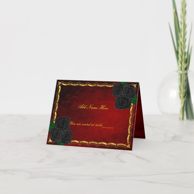 Tarjeta Rosas negros góticos Boda rojo de sangre lugar de  (Anverso)