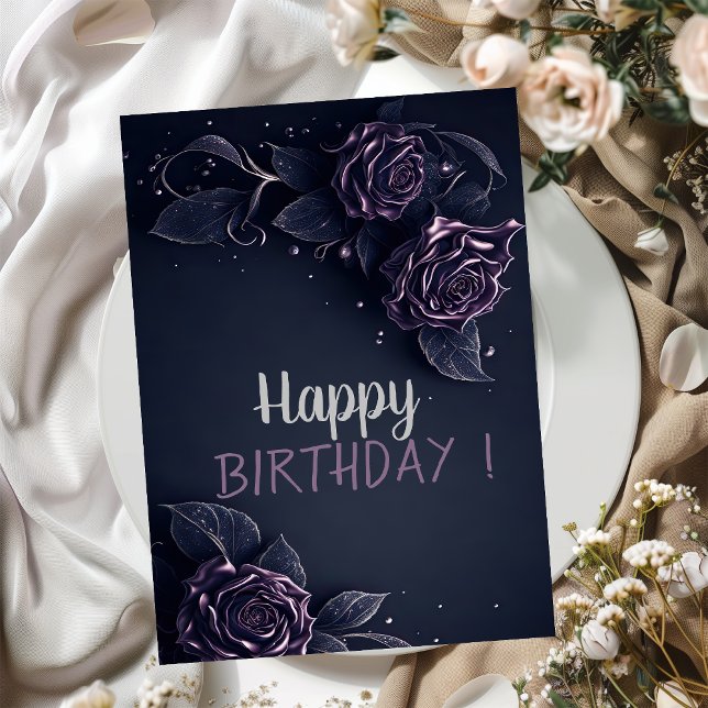 Tarjeta Rosas púrpuras elegantes Cumpleaños gótico (Subido por el creador)