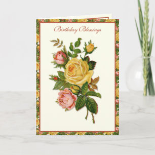 Tarjeta Rosas religiosas vintage Cruz Mariana