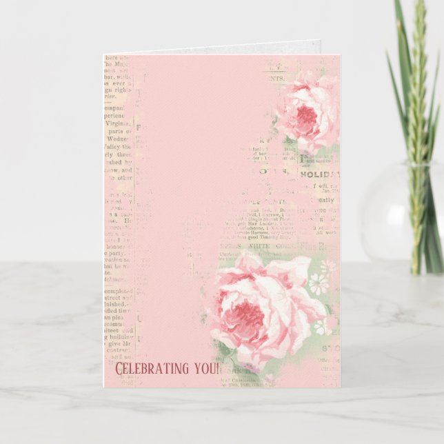 Tarjeta rosas retro sobre papel de periódico (Anverso)