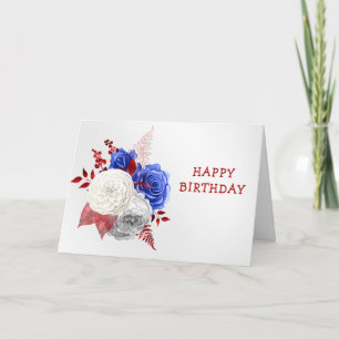 Tarjeta Rosas rojas blancas y azules patrióticas de cumple