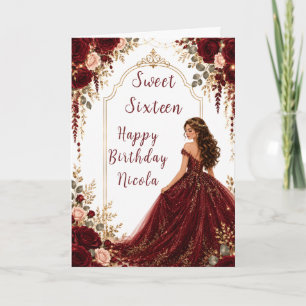 Tarjeta Rosas Rojas Borgoña Cumpleaños Dorado Fiesta Dulce