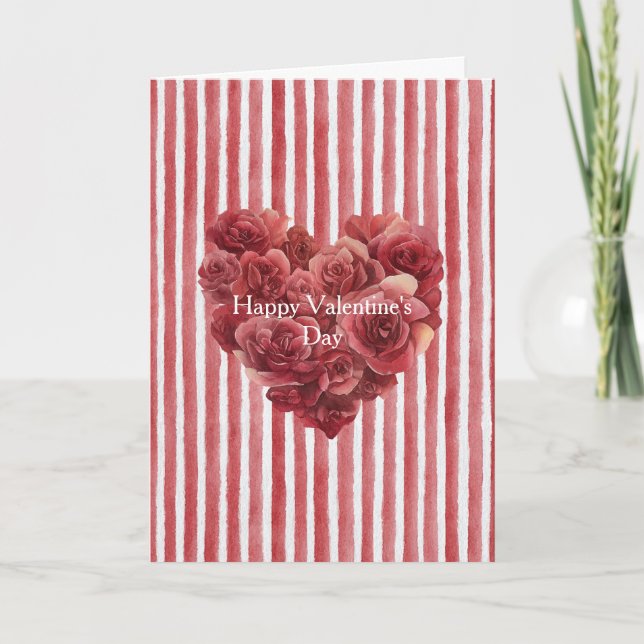 Tarjeta Rosas Rojas Corazón Floral Amor   (Anverso)