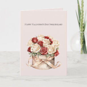 Tarjeta Rosas rojas crema Champagne Dorado Día de San Vale