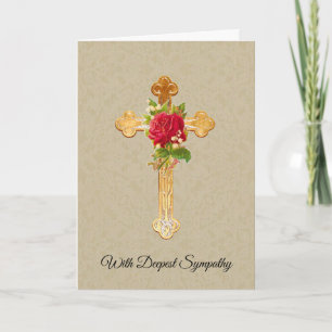 Tarjeta Rosas Rojas Cruz Cristiana Condolencias Simpatía