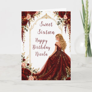 Tarjeta Rosas Rojas de Borgoña Cumpleaños Dulces Dieciséis