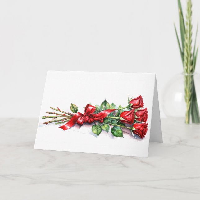 Tarjeta Rosas rojas de tallo largo para Día de San Valentí (Anverso)