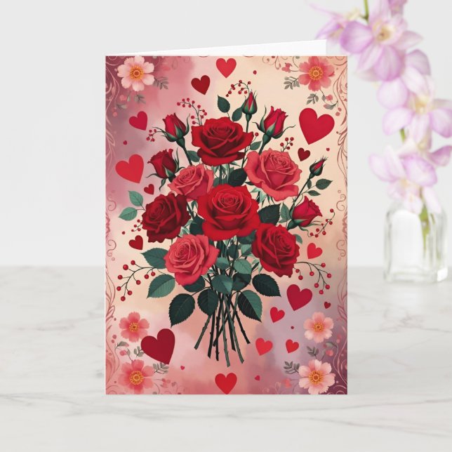 Tarjeta Rosas Rojas, Día de San Valentín, (Orquídea)
