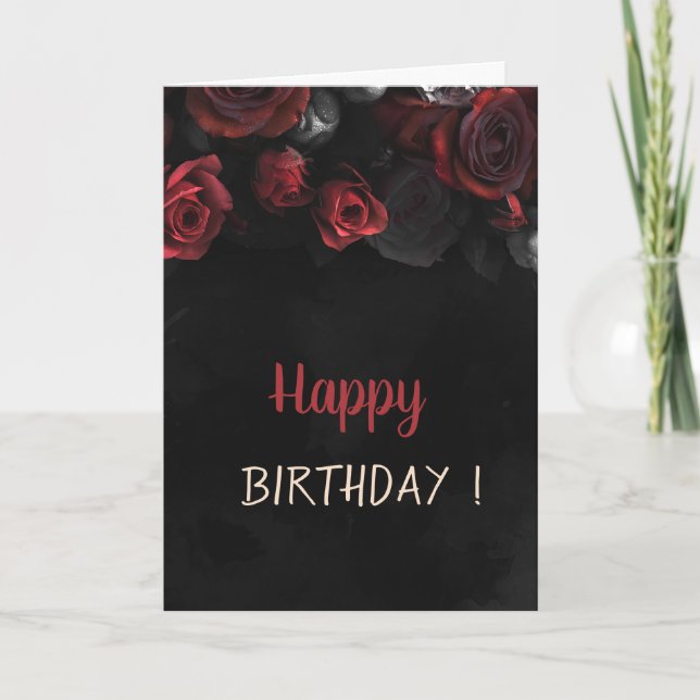 Tarjeta Rosas Rojas Elegantes Cumpleaños Gótico (Anverso)