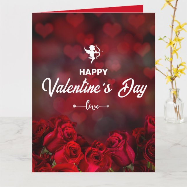 Tarjeta Rosas Rojas Personalizadas Cupido Romántico De Mod (flor amarilla)