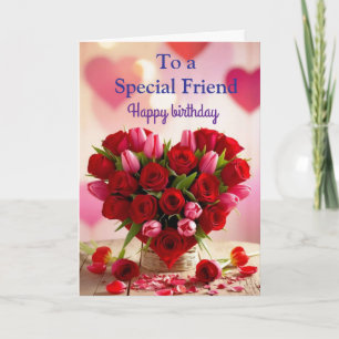 Tarjeta Rosas Rojas Rosadas Para Cumpleaños De Amiga Espec