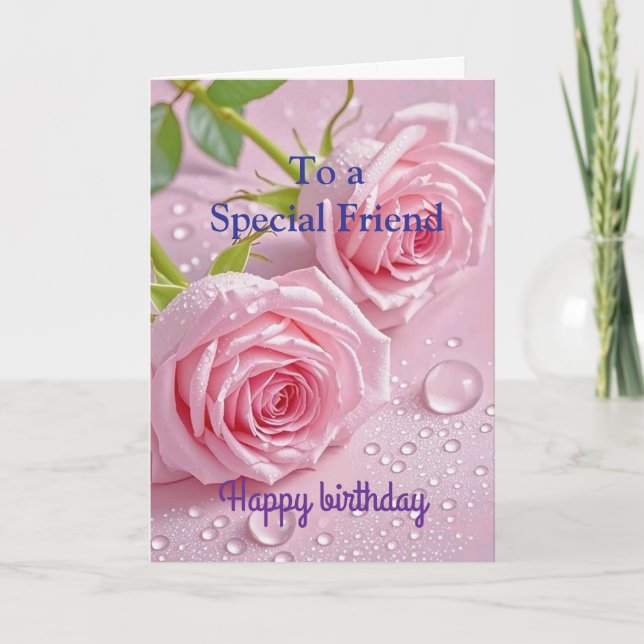 Tarjeta Rosas Rojas Rosadas Para Cumpleaños De Amiga Espec (Anverso)