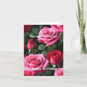 Tarjeta Rosas Rojas Rosadas Para el Cumpleaños de una Novi